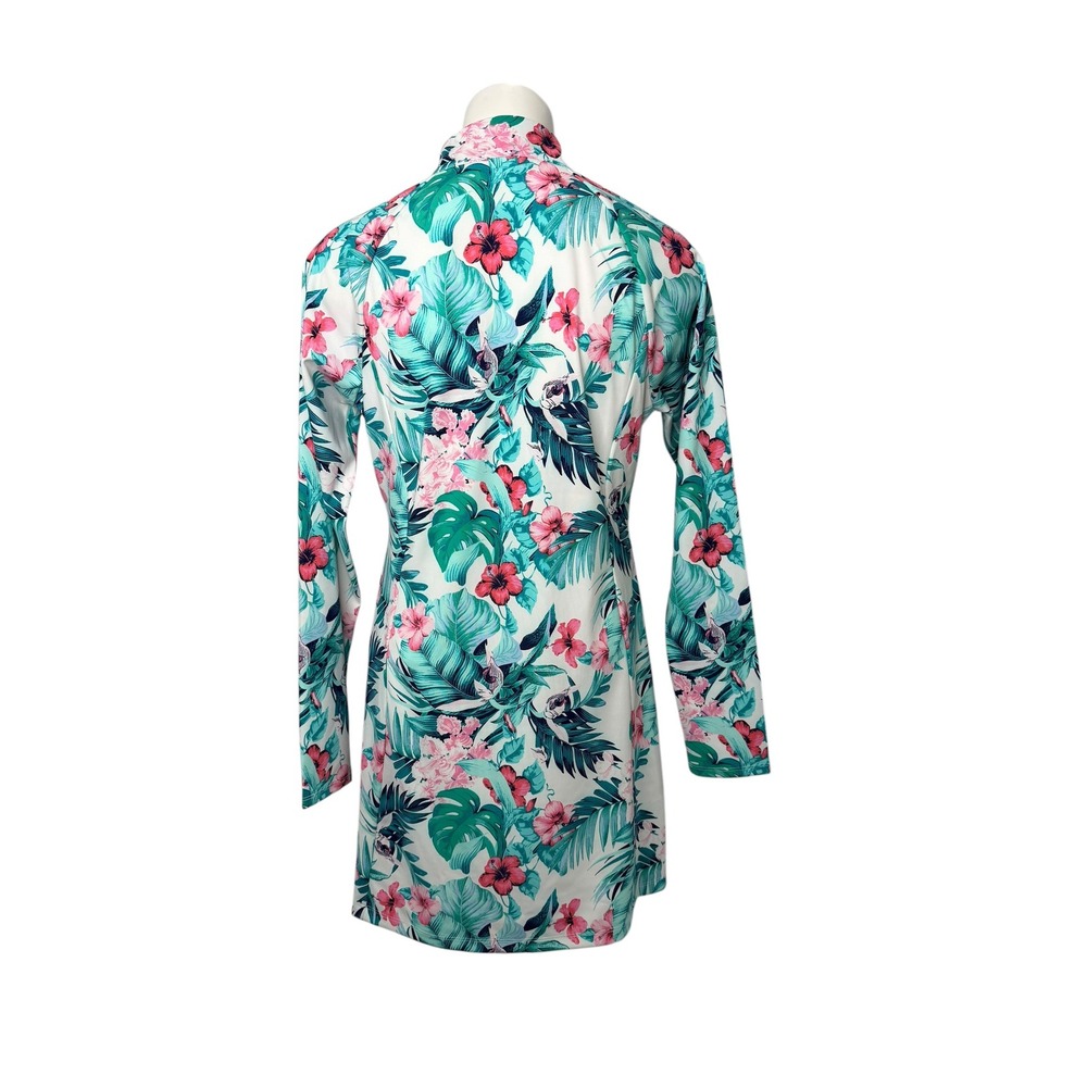Tommy Bahama Golf & Tennis Dress Womens Medium Tropical Floral Quarter Zip Teal - Picture 3 of 7